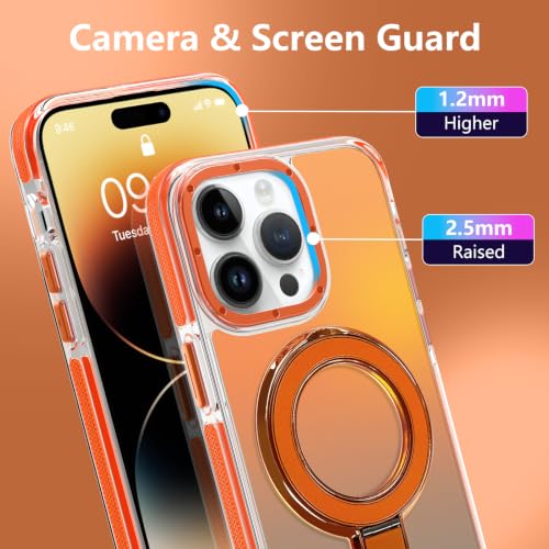 Image of Magnetic for iPhone 14 Pro Case with Stand [Compatible with Magsafe] [Cute Fashion Fluorescent Design] [1 Screen Protector] Slim Translucent Matte Case for iPhone 14 Pro 6.1 inch 2022, Orange
