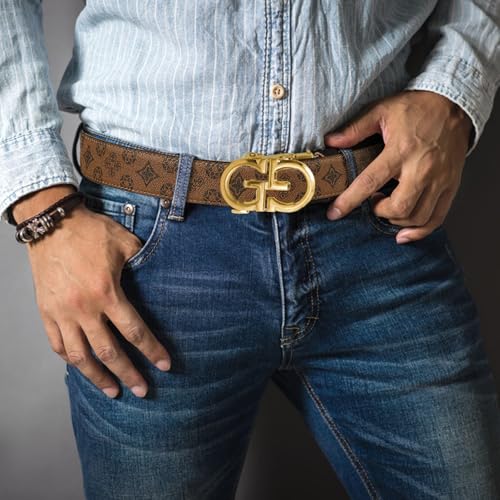 Image of ITIEZY Ratchet Belts for Men - Leather Click Belt for Casual Dress 1 3 /8 inch, Mens Adjustable Belt Trim to Fit