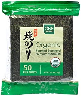 ONE ORGANIC Sushi Nori Premium Roasted Organic Seaweed (50 Full Sheets)