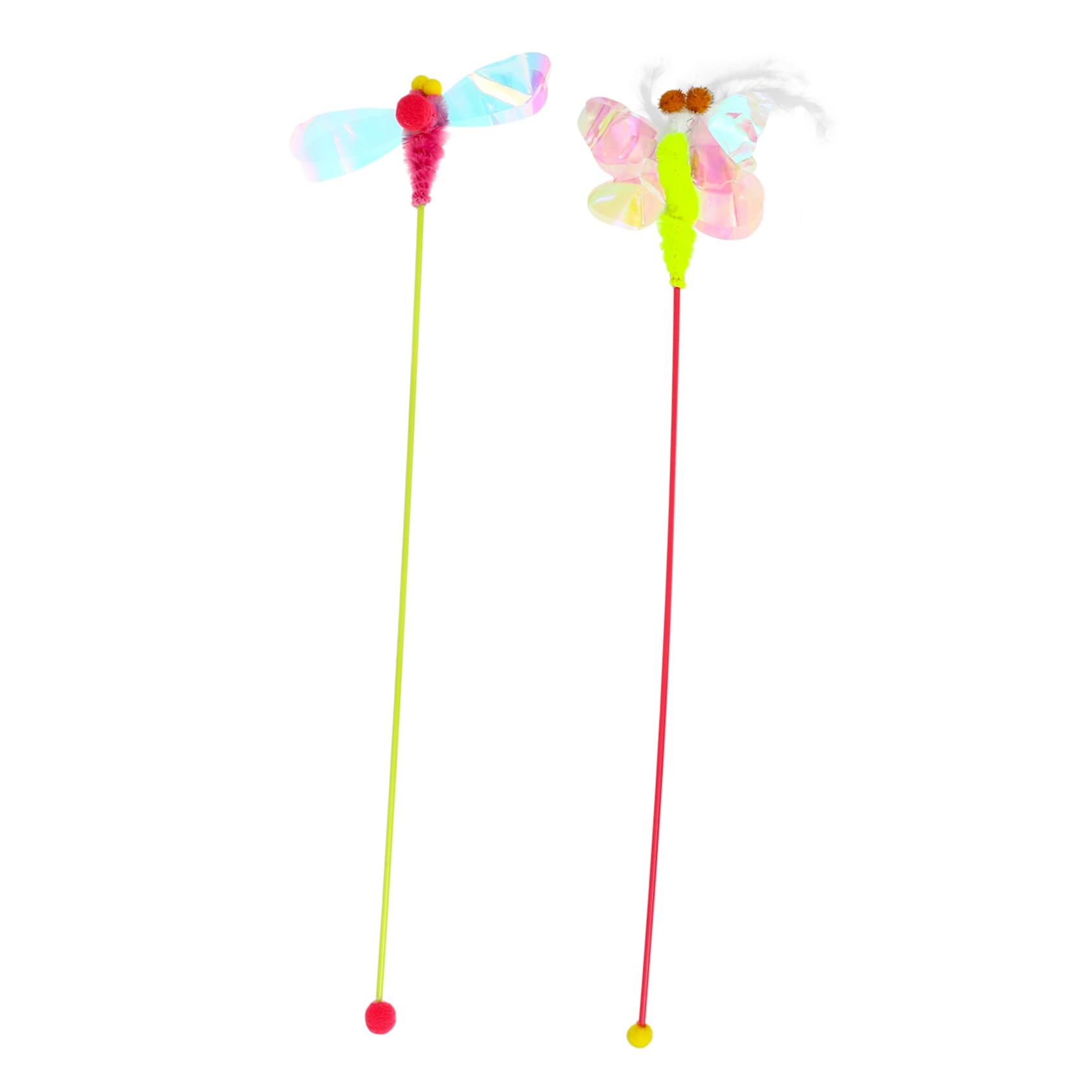 ABOOFAN 2pcs Cat Teaser Toys Random Colour Dragonfly Carrot Sturdy Plush Wand for Indoor Cats Lightweight PET Play Supplies Scratch-Resistant