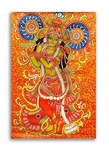 Tamatina Kerala Mural Art Canvas Painting | Jai Sri Krishna | Traditional Art Unframed Painting for Home decor|Size - 13X9 Inches.m397