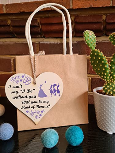 Handmade Wooden Hanging Heart Plaque Gift Will You Be My Maid of Honour Wedding Novelty Keepsake, Purple - Image 3