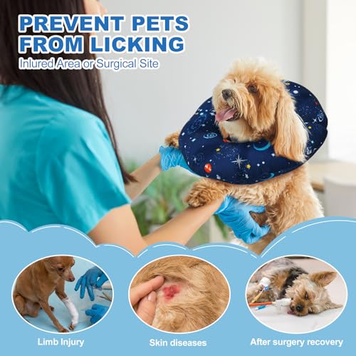Image of Soft Inflatable Dog Cone Collar Alternative to Stop Licking- Adjustable Dog Neck Donut Collar for Surgery Recovery, Cone for Dogs X-Small and Puppy (Star Blue)