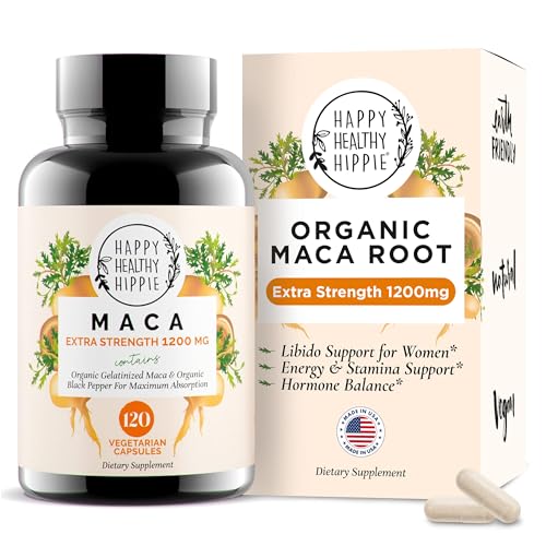 Organic Maca Root Capsules 1200 mg – Libido Booster for Women Fast Acting & Potent | Female Maca Supplement | Energy Pills from Peru | Includes Black Pepper for High Absorption | Vegan, 120 Ct