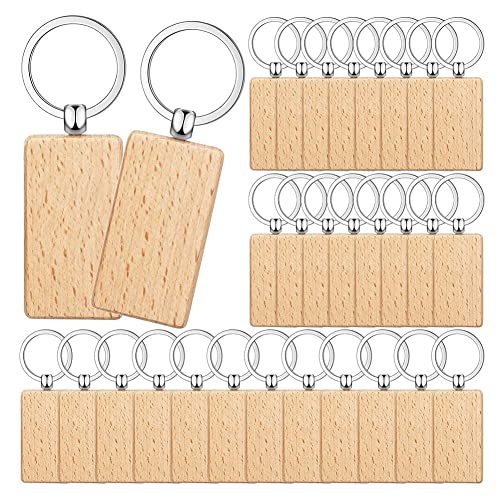 Dasing 50 Piezas de Etiquetas de Madera en para Llaves, Llaveros de Madera Sin Terminar, Etiquetas para Llaves para Manualidades de Bricolaje, Rectangulares