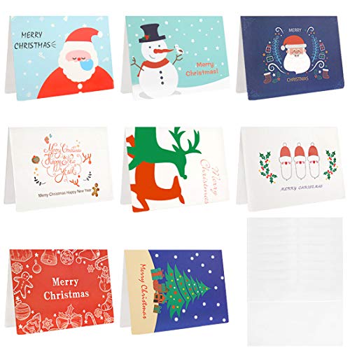 8 Pack Assorted Christmas Cards Set, 4.3 x 5.9 Inches Cute Merry Christmas Cards, Blank Holiday Greeting Cards with Envelopes