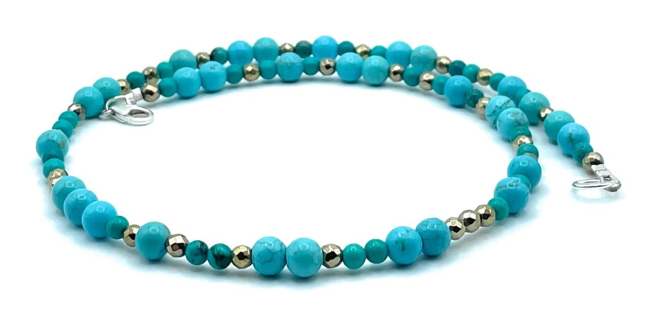 Collier en Turquoise Howlite et Pyrite, Argent 925, Bijoux Boho Artisanaux, Pierres Naturelles, Cadeau pour Femme