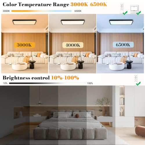 Image of ELEPHANTBOAT 48W LED Ceiling Lights with Remote, Chandelier Lights for Ceiling, 3000K-6500K Dimmable Flush Mounted Fancy Light, 58x22cm, Ceiling Lamp for Living Room, Hallway, Bathroom