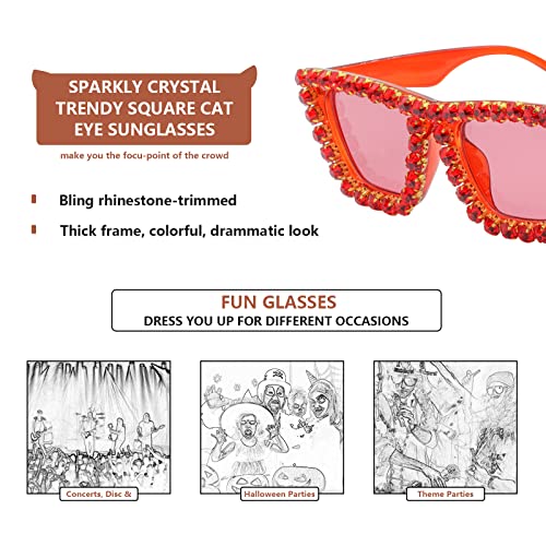 Image of Xpectrum Sparkly Diamond Sunglasses Bling Square Frame Festival Disco Rhinestone Accessories