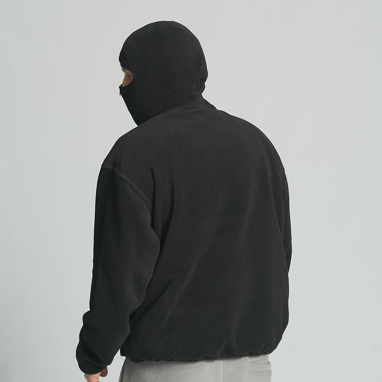 Balaclava Felpa con cappuccio da uomo con collo alto, Hip Hop, in pile, felpa con cappuccio, oversize, tinta unita, hood urbano, antivento, calda felpa in pile giapponese
