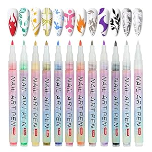 LOPHE 12 Color Nail Art Pens Set, Acrylic Paint Nail Art Markers, 3D Nail Art Graffiti Pens Set, 0.7MM Quick-Drying Nail Varnish Pens, Nail Art Kit for Home & Salon Nail DIY Party, A