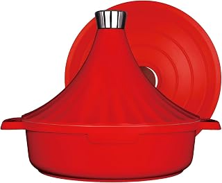 11in Tagine Dish Non-Stick Tagine Pot with Two Lids Multipurpose Soup Pot Soup Pot Stew Pot Cast Aluminum Large Capacity Pot Kitchen Home (Red)