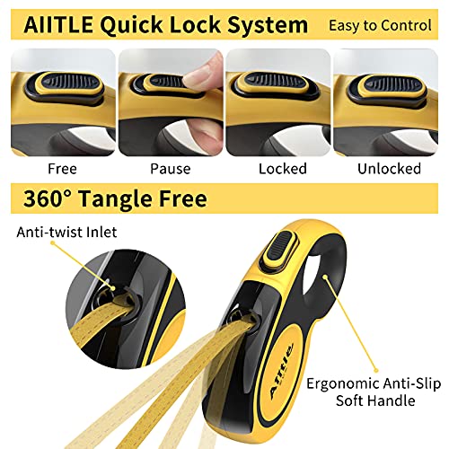 Upgraded Retractable Dog Leash, Heavy Duty Pet Walking Leash With Anti-Slip Handle, 16Ft Strong Nylon Tape For Small Medium Dogs Up To 66Lbs, One Button Lock & Release, Yellow M #TOP1