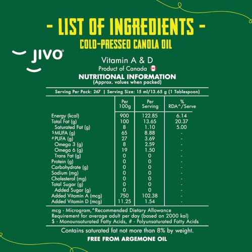 Image of JIVO Canola Cold Pressed Edible Oil - 4 Litres | Cooking Oil for Daily Use, Ideal for Roasting, Frying, Baking & All Types of Cuisines | Cold Pressed Oil for Cooking