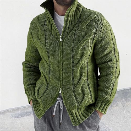 Mens Stand Neck Cardigan Sweater Cable Knit Full Zipper Closure Knitted Texture Fall Winter Sweaters Outerwear2