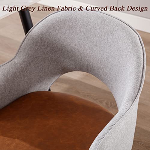 Duomay Modern Swivel Dining Chairs Set Of 6, Linen & Faux Leather Upholstered Accent Side Chair, Home Office Desk Chair With No Wheels For Dining Room Living Room Office, Light Grey #TOP7