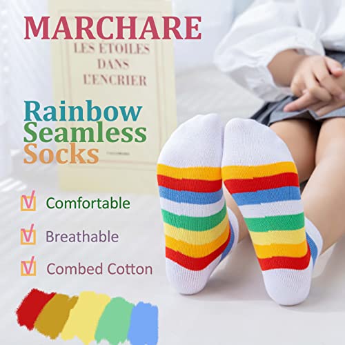 Marchare Girls Seamless Socks Rainbow Stripes Cotton Socks Kids School Crew Socks 5 Pack2