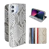 Koda | For iPhone 13ProMax 対応 ケース手帳型 蛇柄 パイソン柄 ヘビ柄 耐衝撃 スマホケース マグネット内臓式 スタンド機能付き 手帳ケース 保護カバー (カラー：グレー Gray)