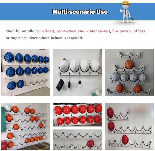 Wall-Mount Hard Hat Storage Rack, 6-Grid Multi-Functional Display for Office, Workshop, Garage, Fire Station - 152cm (59.4") Long