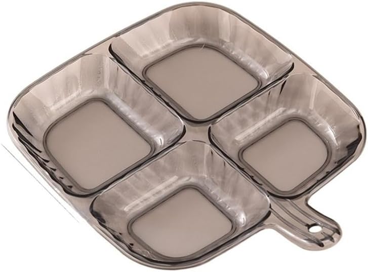 Bowl for Sauce Four Compartment Side Dish Tray with Handle Anti-Scalding Dinner Plate Hangable Ginger Garlic Storage(Gris)