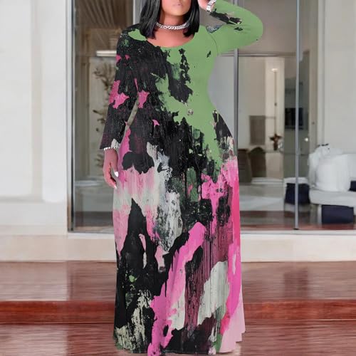 Image of PinkPatty Women's Plus Size Long Sleeve Maxi Dresses T Shirt Boho Fall Dress with Pockets