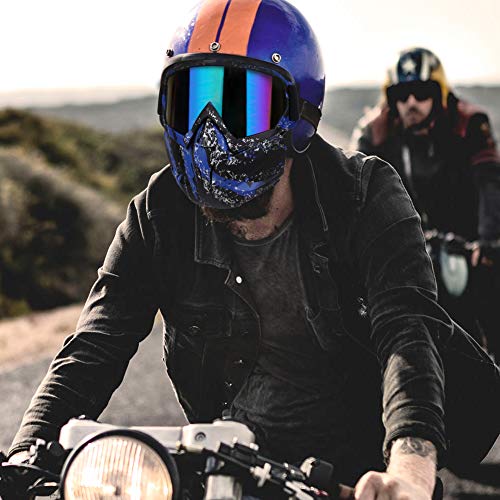 PiscatorZone Motorcycle Goggles Mask, Tactical Glasses with Detachable Mask Adjustable Windproof Outdoor Paintball Airsoft Mask Face Shield for Kids Men Women