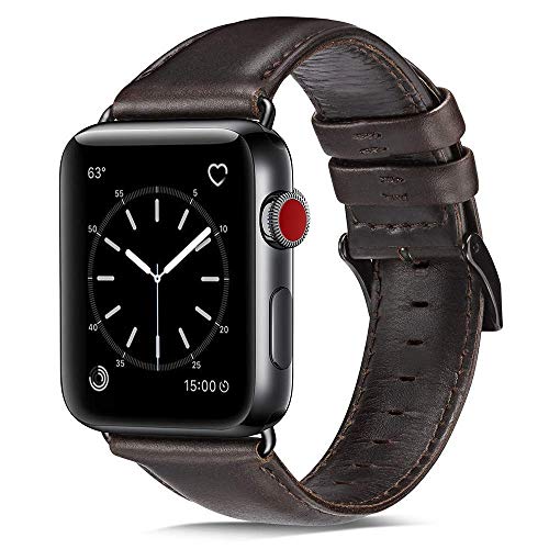 O RLY Correa de Piel Compatible con Apple Watch Band 44mm 42mm para Series 5 4 3 2 1 Genuine Piel de Becerro Suave y Blando (Classic Brownish Black)