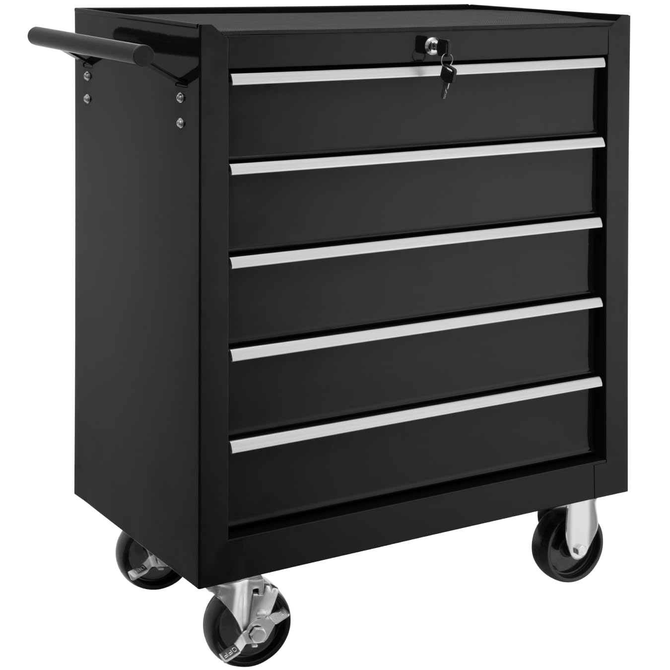 tectake® Chariot d'atelier Metallique Servante d'atelier Vide Trolley Professionnel 5 Tiroirs spacieux Verrouillables Chariot a Roulette pour Rangement Atelier Garage - Noir