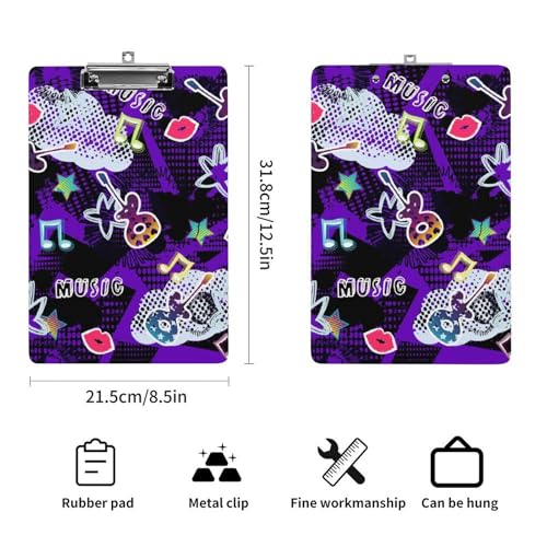Planchette à pince A4 violette avec motif musique pour bureau - 2
