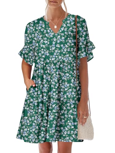 Image of ANRABESS Women's Summer Casual Dress, V-Neck Ruffle Sleeve Tiered Mini Dress, Soft Comfy Fabric with Pockets for All-Day Wear
