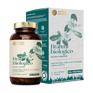 Bio Brahmi – 180 capsule ad alto dosaggio / 1000 mg Brahmi Bacopa Bonnieri per dose giornaliera/Ayurveda integratore alimentare/vegano, certificato e sostenibile in vetro
