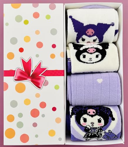Image of 4 Pairs Knee High Socks for Girls & Women, Cute Cartoon Thicken Over Knee Stockings Cotton Long Socks Halloween Costume 15 inch