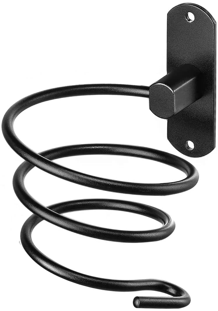 Fysupotsu Hair Dryer Holder, Wall Mounted Organizer, Aluminum Bathroom Shelf, Black Punch
