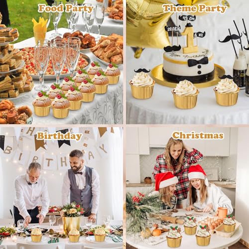 Image of 450 Pack Gold Cupcake Liners Bulk Disposable Foil Muffin Cup