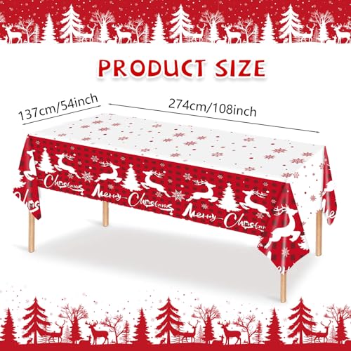 Winter Christmas Tablecloths - 2-Pack, Winter Themed with Reindeer and Snowflakes, Disposable Plastic Tablecloths 54" x 108", Ideal for Indoor and Outdoor Christmas Party Decorations – Image 3