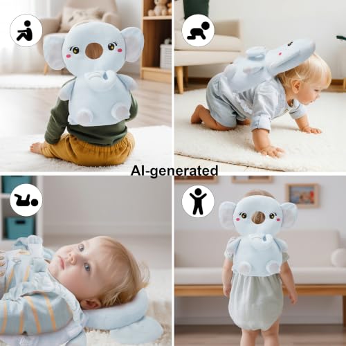 Image of Baby Head Back Protector Backpack Toddler Safety Protector Cushion Pad Soft, Adjustable and Lightweight Design for Safe Walking and Crawling Toddlers Girls and Boys(Light Blue Elephant)