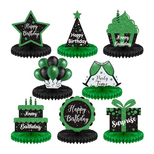 Bubaxuce 8 Pièces Noir Et Vert Décoration De Table d'anniversaire, Centre De Table en Nid d'abeille Joyeux Anniversaire pour Homme Et Femme