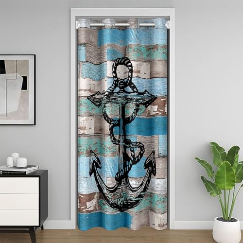 Homemissing Ancre Bleu Blanc Noir Rideau de Porte 150x203cm Bateaux à Voile Rideaux Exterieur d'entrée Océan Thèmes Rideau Occultant Rideaux Aventure en...
