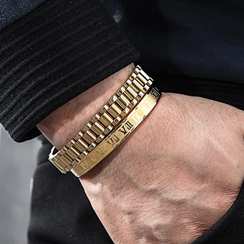Znboh Stainless Steel Bracelets For Men Gold Roman Numeral Bangle Bracelet Adjustable Cuff Bracelet Twisted Cable Bracelet Luxury Roman Royal Crown Charm Jewelry Gifts #TOP1