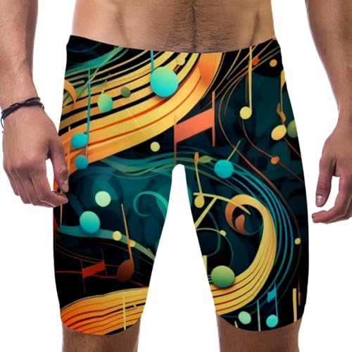 Colorful Music Notes Swimsuit for Men & Boys,Competition Lap Swim Suit, Square Leg Endurance Training