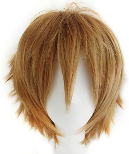 Alacos Short Fashion Spiky Layered Anime Cosplay Wig Light Brown Women Mens Boys Male Short Straight Party Costume Dress Synthetic Wig