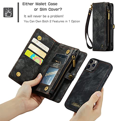 Coque iPhone 11 Pro Max portefeuille détachable cuir noir