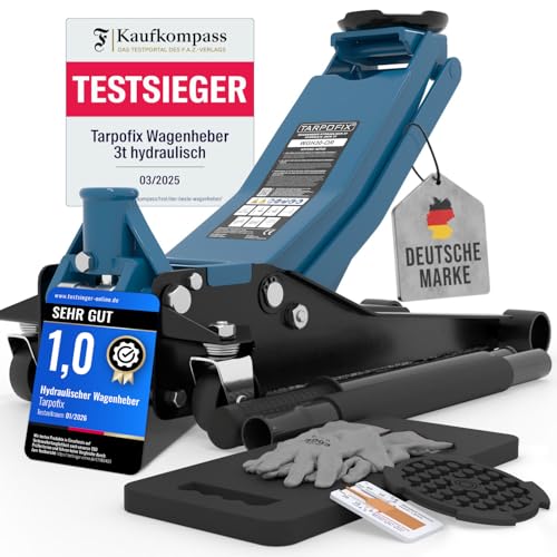 Tarpofix® Wagenheber 3t hydraulisch (85-475mm Hubhöhe) | Premium Rangierwagenheber 3t mit Doppelzylinder | Wagenheber flach hydraulisch für SUV & tiefergelegte Autos | Hydraulik Rangierwagenheber