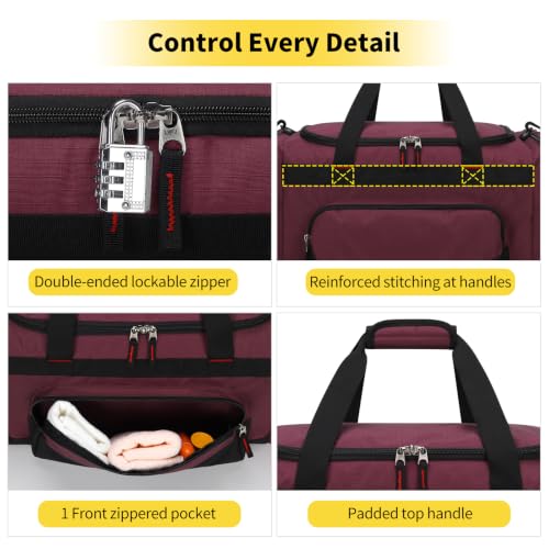 Image of 55L Gym Bag Sport Duffle Bag for Men, Maroon | Spacious, Multi Pockets, 22 inch, Weekender, Travel