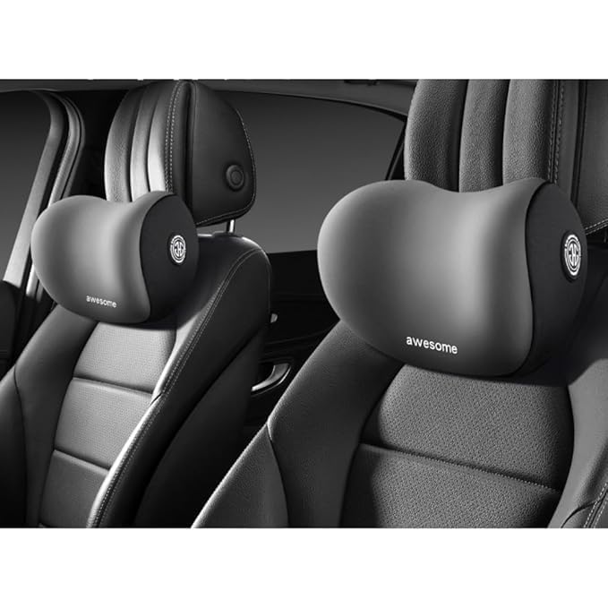 Image of Car Neck Pillow Neck Supporter with Adjustable Strap & Removable Breathable Cover Memory Foam Cervical Support for Car & Office Head Rest Cushion Neck Pain Relief for Long Drive, Black