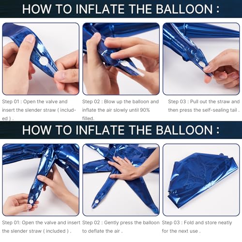 Image of PartyWoo Navy Blue Star Spike Balloons 6pcs Explosion Foil Mylar Balloons | 27 22 Inch for Gender Reveal Graduation Bachelorette Birthday Baby Shower Bridal Shower Wedding Anniversary Party Decorations