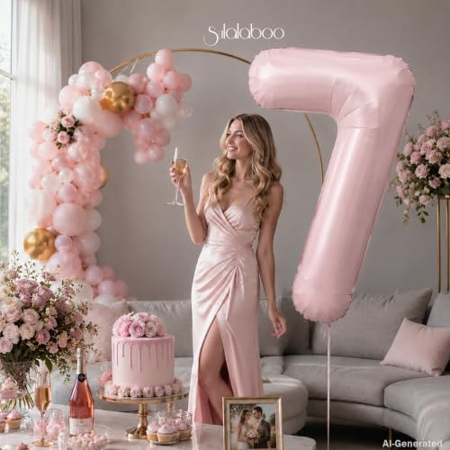 Image of 40 Inch Light Pink Number 7 Foil Big 0-9 Giant Digital Balloon | 7th for Birthday Anniversary Graduation Decorations