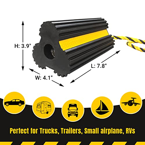 Heavy Duty Rubber Chocks with Reflective Tape, Non-Slip Base (4 Pack)