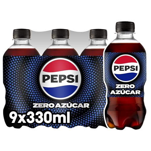 Pepsi zero Lima Refresco de cola con cero azúcar y cero calorías, pack de 9 botellas de 330 ml, 2.97 litros en total