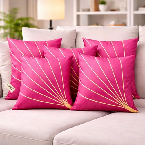 Image of LOFEY Dupion Silk Cushion Cover, 16 x 16 Inch (40 x 40 cm), Decorative Sofa Pillow Cover, Zipper Closure (2, Pink)